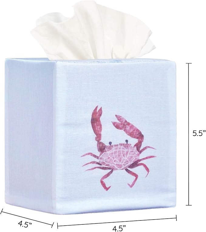 EmbroideryLinen.VN Tissue Box Cover Set of 2, Square Linen Tissue Holder, Printed Animal Pattern, 4.5x4.5x5.5 Inches, Decorative Holder for Bathroom, Living Room, Office (Lobster & Crab)
