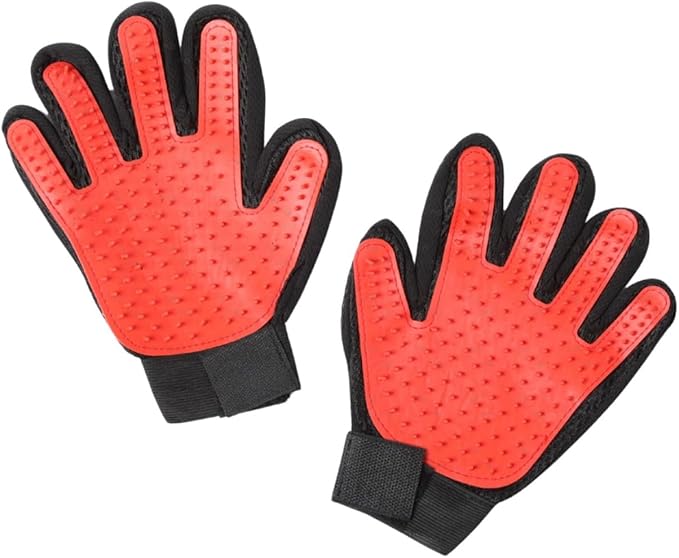 HappiTails Pet Grooming Gloves – 1 Pair – Deshedding & Bath Massage Mitts for Dogs & Cats – Choose from 5 Colors – Adjustable, Reusable & Easy to Clean (Red)