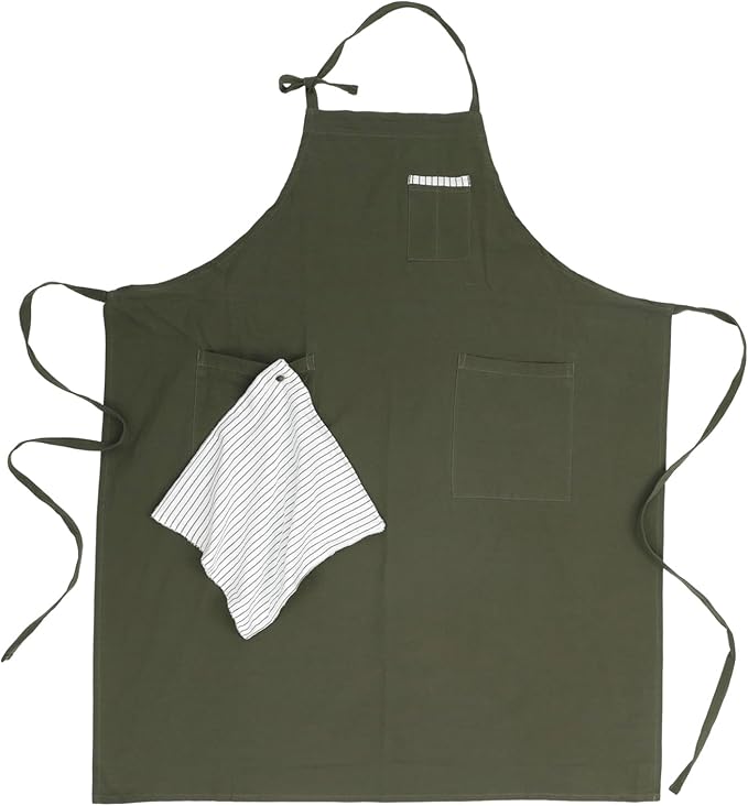 Soft Cotton Linen Apron - Retro Linen Art Apron, Adjustable Casual Apron with Towel, Great for Florist and Kitchen