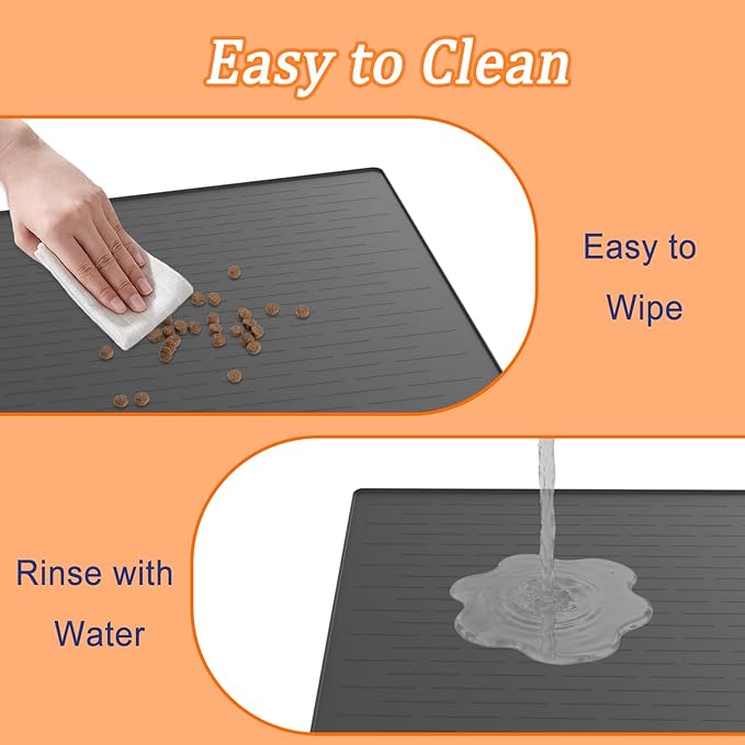 31.8"x23.8" Extra Large Pet Food Mat, Silicone Dog Mats for Food and Water, XL Nonslip Pet Feeding Mats for Floors,Dog Cat Bowl Mat with Raised Edges, Beige