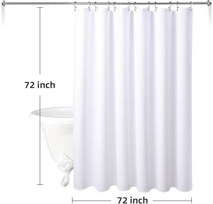 LaCyan 3-in-1 Waterproof Waffle Weave Shower Curtain Set 72x72, 258GSM Heavy Duty Fabric with Clear PEVA Liner (3 Magnets) & 12 Stainless Steel Double Hooks, Guest Bathroom & Airbnb Hotel Style