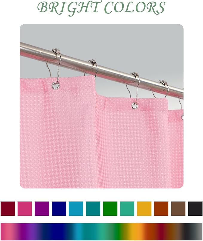 ggaimwf 72x96 Inch Solid Color Shower Curtain for Bathroom Waffle Bath Water Resistant Fabric Curtains Pink Modern Thick Shower Stall Curtain with Metal Hooks