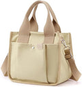 Small Canvas Tote Bag with Zipper, Canvas Multi-Pocket Crossbody Bag Purse Top Handle Satchel Handbags