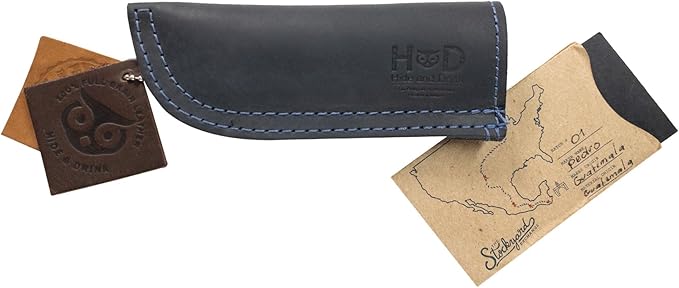 Hide & Drink, Full Grain Leather Hot Handle, Cast Iron Protector, Panhandle Potholder, Double Layered, Double Stitched, Slides On/Off Easily onto Metal Skillet Grips, Handmade, Slate Blue