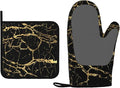 Oven Mitts and Potholders Black Marble Silicone Glove Heat Resistant, Kitchen Gloves for Cooking, 2-Piece Set