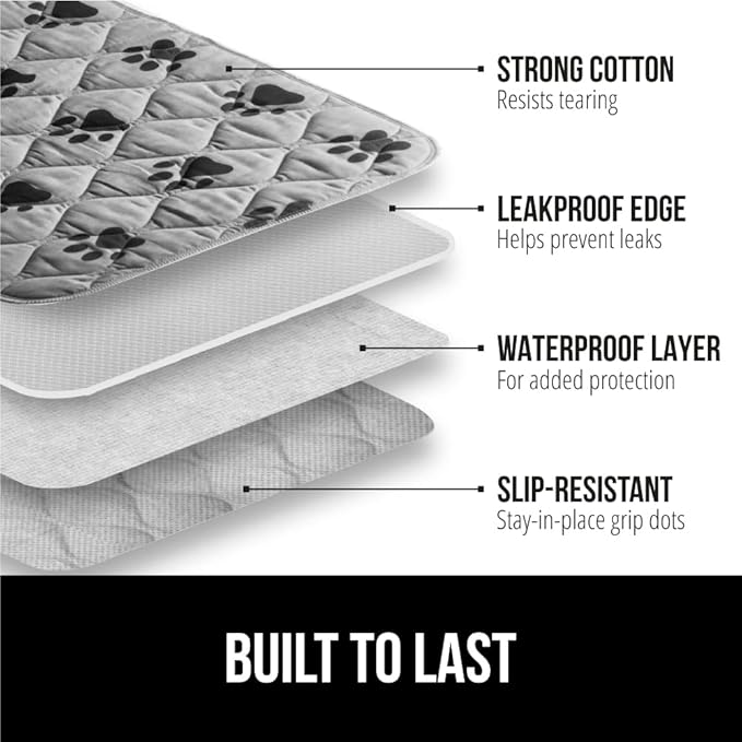 GORILLA GRIP Washable Puppy Pads, 40x26 Pack of 2, Slip Resistant Dog Crate Mat, Waterproof Cloth Pee Pad for Training Puppies in Playpen, Reusable Pet Incontinence Blanket, Protects Sofa, Furniture
