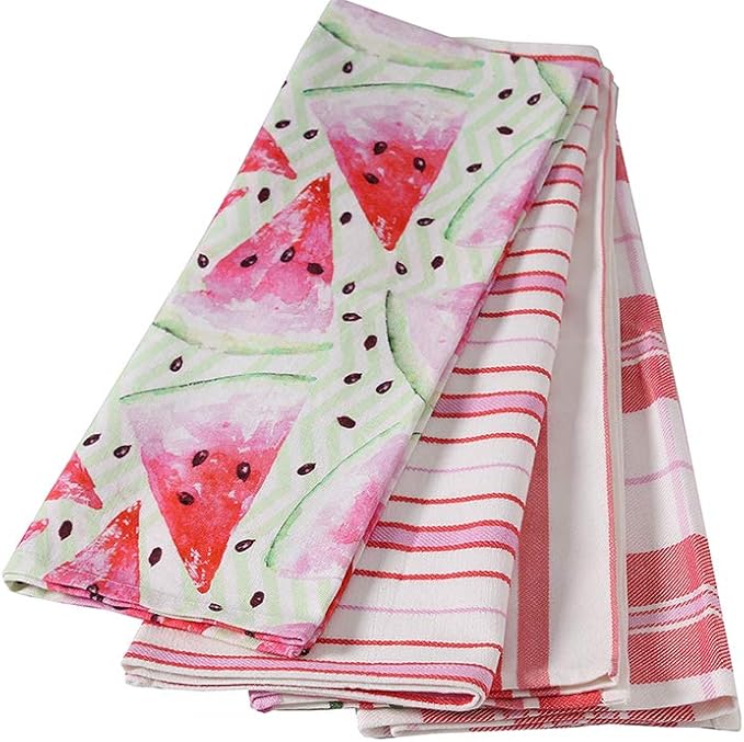ACCENTHOME Kitchen Towels Set of 4 Super Absorbent Durable Towels Perfect for Kitchen Mess & Drying Dishes 20x28 inch Watermelon Red-Pink