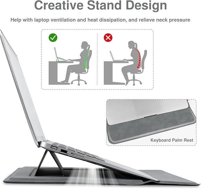Allinside 13-14 Inch Laptop Sleeve Case for MacBook Pro 14" 2021-2024/MacBook Air 13" 2010-2017/MacBook Pro 13" 2010-2015, Waterproof Matte PU Leather Sleeve Cover with Stand & Accessory Pouch, Gray