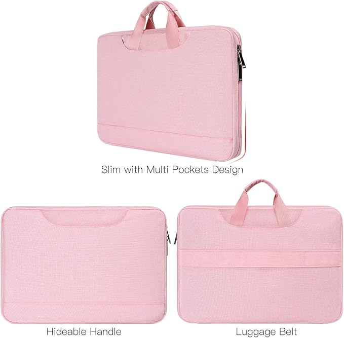 14 15 Inch Laptop Case Women Ladies Bag TSA Laptop Sleeve for MacBook Pro 14" M5/M4/M3/M2/M1, Macbook Air 15 M4/M3, Dell XPS 15/Inspiron 14, Acer HP Lenovo ASUS Chromebook 14" Notebook Case Bag, Pink