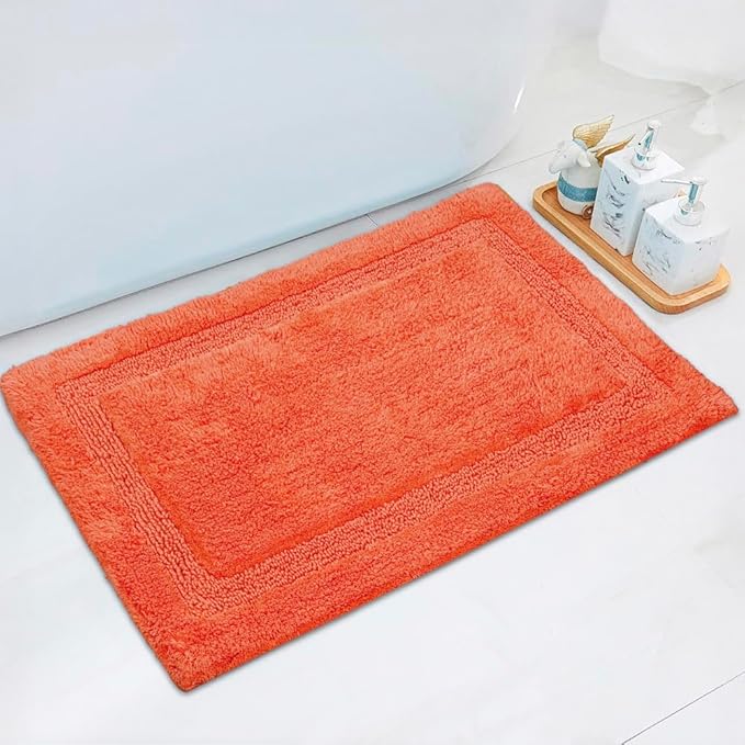 C23 Luxury 2200 GSM Heavyweight Bath Mat (Pack of 2) 100% Tufted Cotton 20"x32" & 16"x24" Orange Thick & Plush Bathroom Rugs Ultra-Absorbent, Quick Dry, Anti-Slip Natural Latex Back, Machine Washable