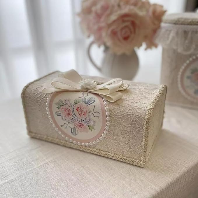 Tissue Cover Holder Fabric Art Cute Tissue Box Cover Dispenser Napkin Organizer for Bathroom Bedroom Office and Car (A - Apricot Color)