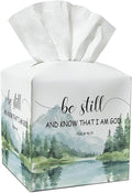 Christian Tissue Box Covers Square - Be Still and Know That I Am God, Leather Tissue Box Holders Decorative for Car Nightstand Home Office Organizer, Square Facial Paper Organizer Home Decor -025