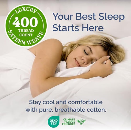 400 Thread Count Cotton Sheet Set - Cal King Size 100% Cotton Sheets - Easily Fits 8" to 16" Mattress - Silky-Soft, Wrinkle Free, Breathable & Comfy - Deep Pockets & Hotel Quality Bedding Set - White