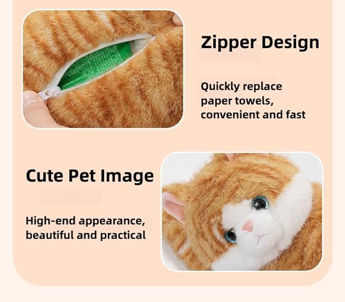 WASTROYAL Cute Cat Car Tissue Box Cover with Plush Doll, Hanging Vehicle Interior Organizer, Adorable Auto Decoration & Practical Accessory (Yellow)