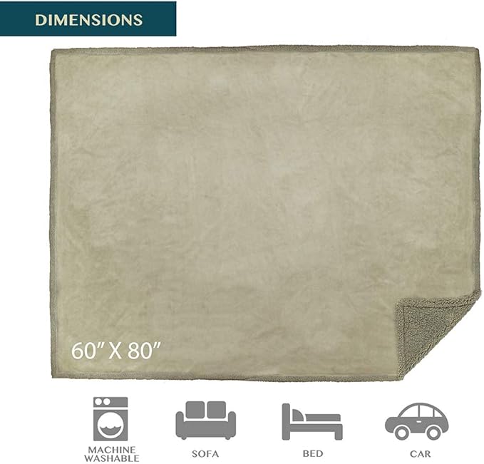PAVILIA Waterproof Blanket for Couch, Sofa | Waterproof Dog Blanket for Large Dog, Puppy, Cat | Pet Blanket Protector | Plush Soft Warm Fuzzy Sherpa Blanket Bed Throw, Taupe, 60x80