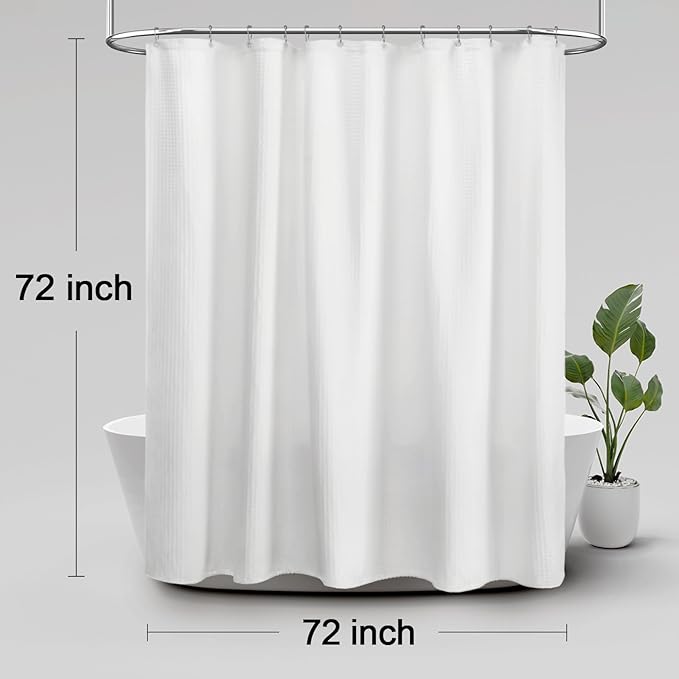 Awellife Waffle Hotel Textured White Shower Curtains for Bathroom 230 GSM Heavy Duty Fabric Liner, 72" W X 72" L Inch
