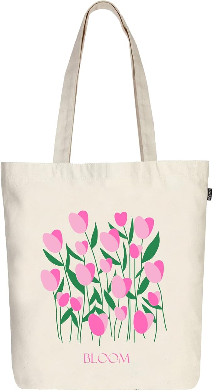 Ecoright Tote Bag for Women with Zipper, Small Tote Bag, Canvas Bag, Reusable Cotton Bag for Beach, Grocery, School & Work