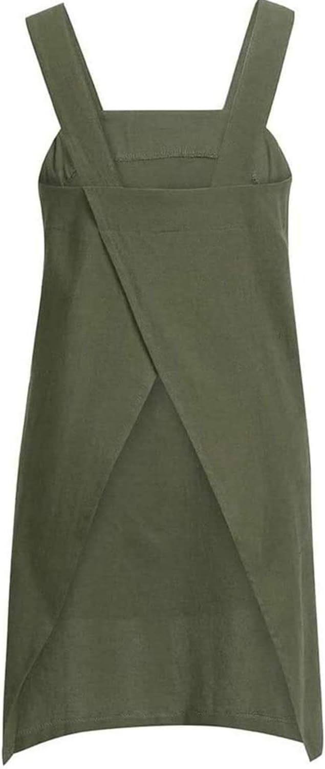 Women's Practical Cross Back Pinafore Apron with Large Pockets Home Kitchen,Restaurant,Coffee house,Cooking Gardening Works