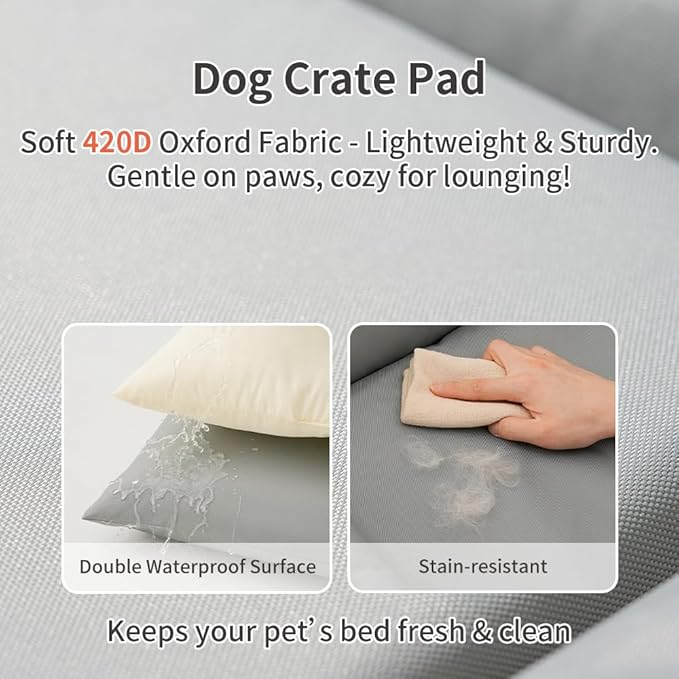 SOMAHE Dog Bed for Dog Crate Oxford Puppy Crate Pad Waterproof Pet Beds Outdoor Cage Mat Easy Rinse Grey 36×23×3 Inch
