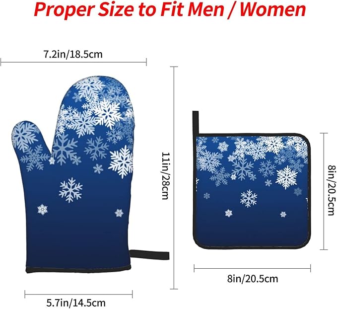 Oven Mitts and Pot Holders Sets of 4 Snowflake Blue Winter Christmas Kitchen Potholder Gloves Heat Resistant Non-Slip for Chef Baking Cooking Grilling BBQ Mittens