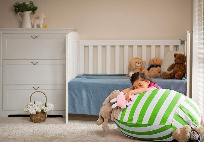 WEKAPO Stuffed Animal Storage Bean Bag Chair Cover for Kids | Stuffable Zipper Beanbag for Organizing Children Plush Toys Large Premium Cotton Canvas (Green, XX-Large)