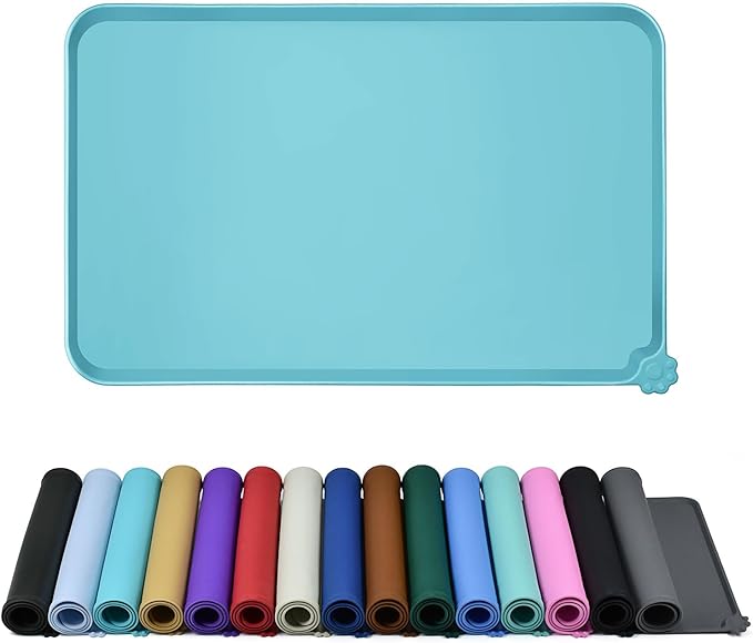 Reopet Waterproof Pet Feeding Mat with High Raised Edges, Heavier and Thicker Placemats for Cat Dog Water Bowl with BPA Free, Dogs Cats Food Mats for Messy Drinkers to Prevent Spill and Protect Floors