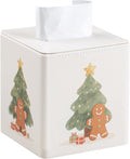 MEIBOOCH PU Leather Tissue Box Cover Square Tissue Box Holder with Magnetic Closure (Christmas Style)