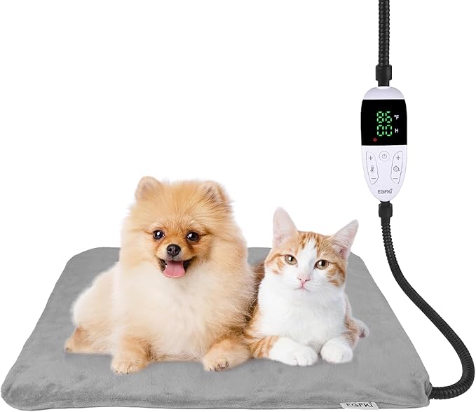 Ringco Pet Heating Pad for Cats & Small Dogs with 12 Adjustable Temperature, Waterproof & Chew Resistant Cat Dog Heating Pad with Timer, Heated Cat Bed with Fleecy Cover (S: 20” x 16”)