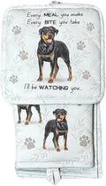 Rottweiler 3-Piece Kitchen Set -Oven Mitt, Pot Holder & Kitchen Towel Set, Heat Resistant up to 420 F, Soft Quilted Cotton for Cooking, Baking, BBQ, Pet Lover Gifts (Rottweiler)