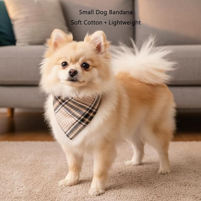 Small Dog Bandana,Soft Cotton Pet Triangle Scarf for Small Dogs & Cats,Lightweight Tie-On,Pet Photo Prop,Cute Holiday Dog Bandana 2 Pack (Brown)