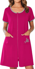 Ekouaer Zip Up Robes for Women Short Sleeves Zipper House Coat Short Bathrobes Lightweight Nightgown with Pockets S-3XL