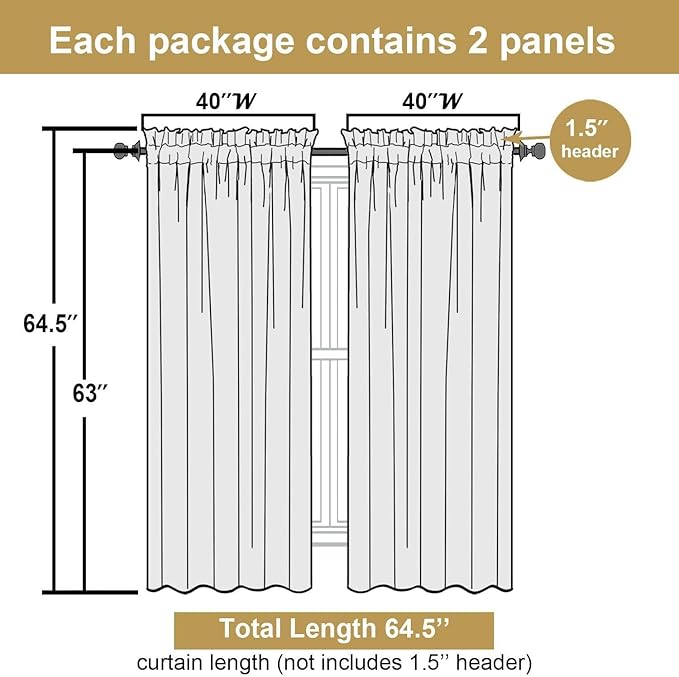 Lecloud Bessie Hunter Green Privacy Curtains 63 Inch Length 2 Pcs, Light Filteringn Airy Faux Linen Textured Curtain, Durable Rod Pocket Window Treatments for Bedroom Living Room, Each 40" W x 63" L