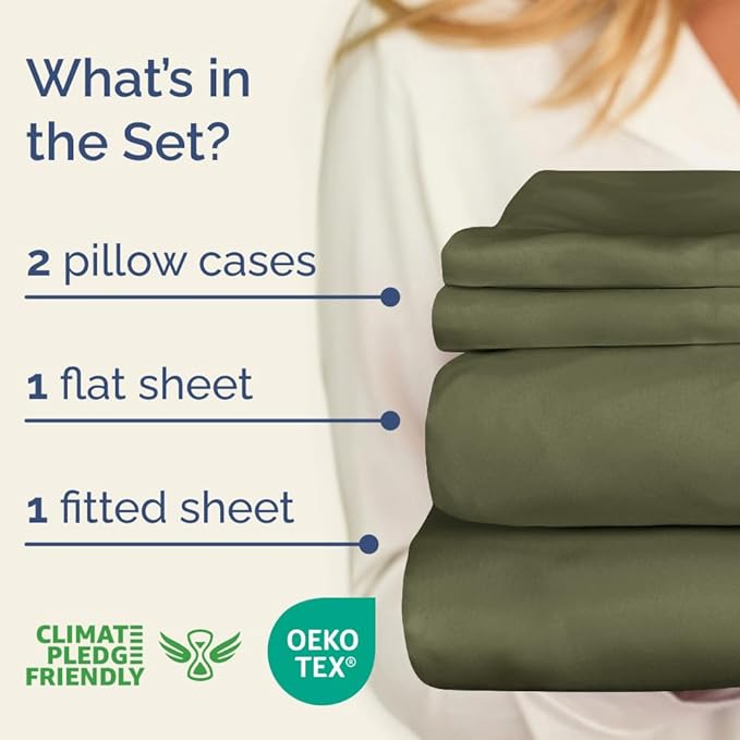 400 Thread Count Cotton Sheet Set - King Size 100% Cotton Sheets - Easily Fits 8" to 16" Mattress - Silky-Soft, Wrinkle Free, Breathable & Comfy - Deep Pockets & Hotel Quality Bedding Set - Sage Green