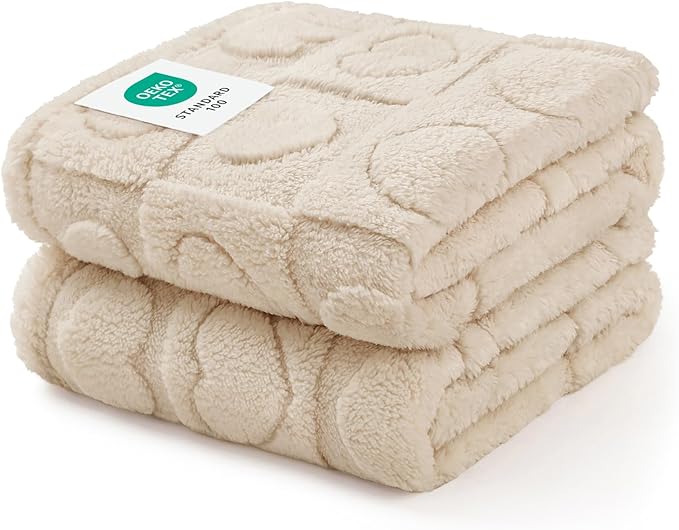 Luciphia 1 Pack 2 Small Dog Blanket Washable Pet Bed Cover Soft Fluffy Puppy Blanket with Premium Fleece 300GSM Cozy Calming Cat Blankets for Indoor Cats Beige 57x40 inch