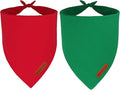 ADOGGYGO 2 Pack Red Green Dog Bandanas, Soft Cotton Solid Color Pet Triangle Scarf, Adjustable DIY Christmas Bandanas for Medium Large Dogs (Large)