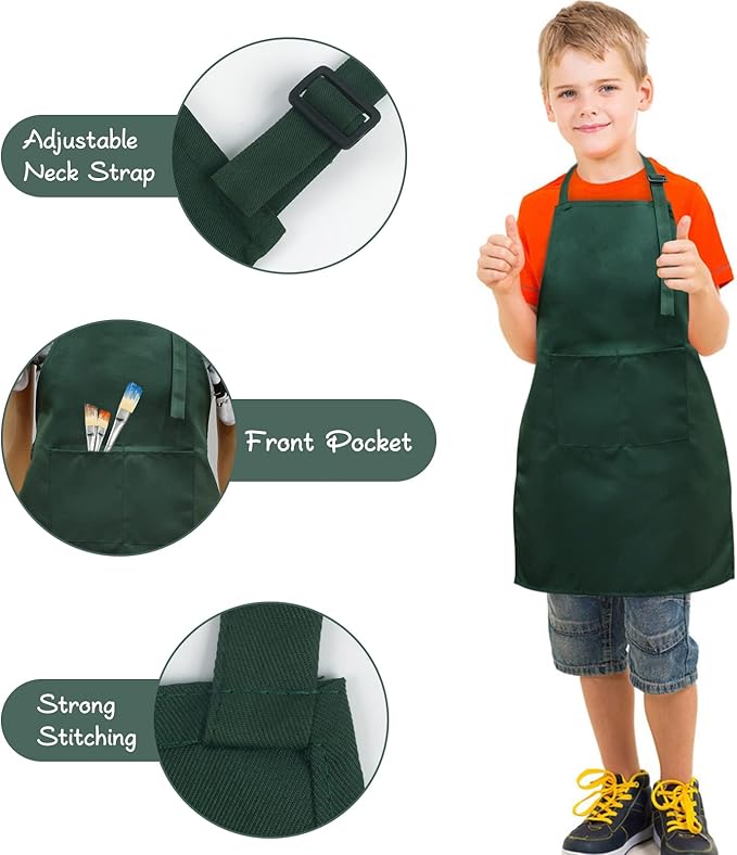 SINLAND Kids Apron with Pocket 2 Pack Children Chef Apron for Cooking Baking Painting