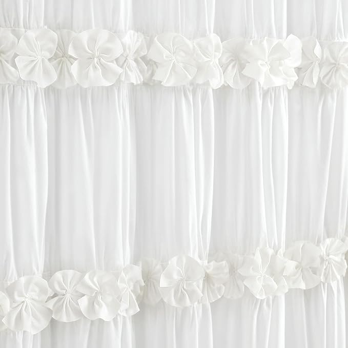 XOGUIBO Ruffle Shower Curtain with Handmade Bow Tie,Vintage Farmhouse Shower Curtain for Bathroom, Cotton White,72" W x 72" H