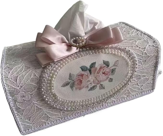 Tissue Cover Holder Fabric Art Cute Tissue Box Cover Dispenser Napkin Organizer for Bathroom Bedroom Office and Car (D-Beige)