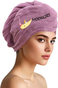 AGKXHDEC 1 Pack Double Layer Microfiber Hair Towel, Hair Turbans for Wet Hair，Purple with Moon