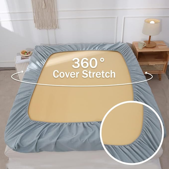 Simple&Opulence Belgian Linen Sheet Set Solid Color - 4 Pieces (1 Flat Sheet, 1 Fitted Sheet & 2 Pillowcases) Natural Flax Cotton Blend Soft Breathable Farmhouse Bedding - California King, Dusty Blue