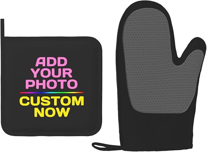 Custom Your Design Oven Mitts and Potholders Silicone Glove Heat Resistant, Kitchen Gloves for Cooking, 2-Piece Set