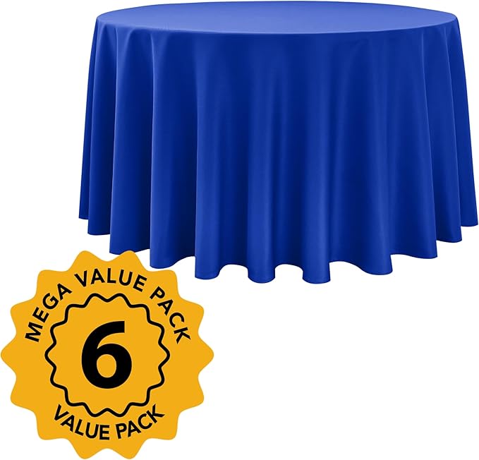 6-Pack Royal Blue Round Tablecloths, 120 Inches, Stain-Resistant Polyester for 5-6 Ft Round Tables - Washable Table Covers for Weddings, Banquets, Birthday Parties, Events