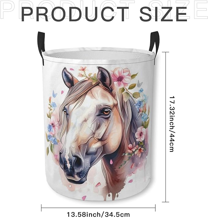 Laundry Basket Floral Horse Collapsible Laundry Hamper with Handles Clothes Storage Bin for Household Bedroom Bathroom College Dorms