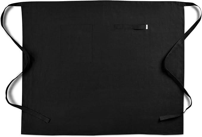 Solino Home Linen Bistro Server Apron - Extra long ties with Pockets - 100% Pure Linen Midi Half Apron for Men and Women