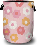 Retro Pink Flower Laundry Basket, Laundry Hamper Collapsible Oxford Cloth with Handle Clothes Toy Storage Bin for Bathroom Laundry Room Bedroom 15.7 X 20 Inch