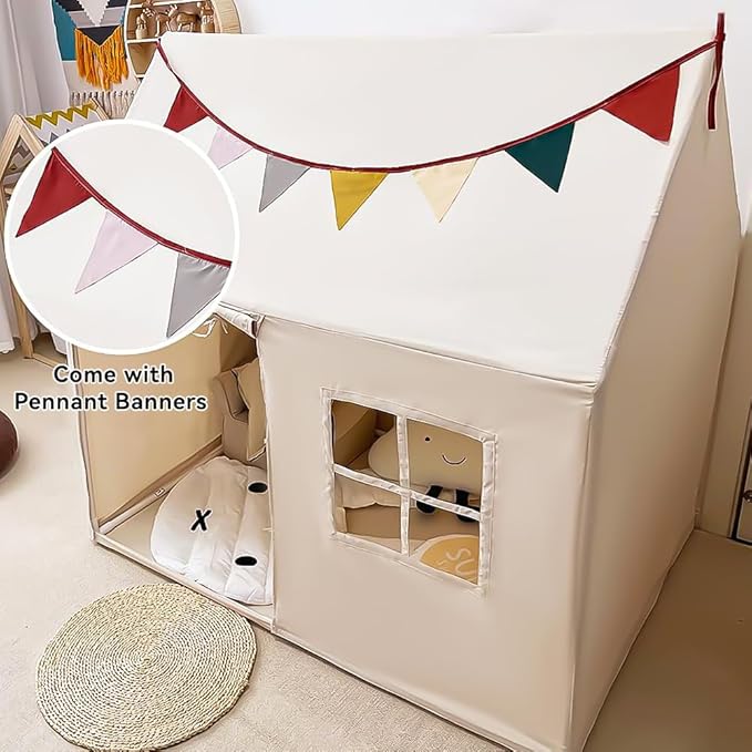 Kids Tent Indoor Playhouse, Kids Play Tent Large Kid Playhouse Toys Toddler Tent Play House with Pennant Banners, Kid Toys for Boy Girl Birthday House Gift