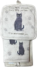 Black Cat 3-Piece Kitchen Set - Oven Mitt, Pot Holder & Kitchen Towel Set, Heat Resistant up to 420 F, Soft Quilted Cotton for Cooking, Baking, BBQ, Pet Lover Gifts (Black Cat)