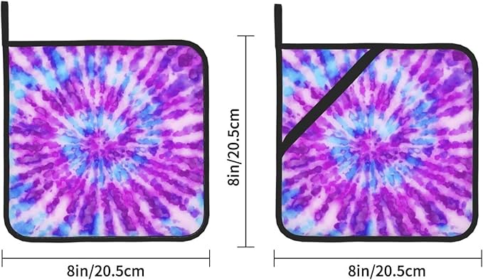 2-Pack Tie Dye Pot Holders for Kitchen Heat Resistant - Cute Quilted Potholders for Kitchens - Washable Potholder for Cooking & Baking & Microwave(Purple)