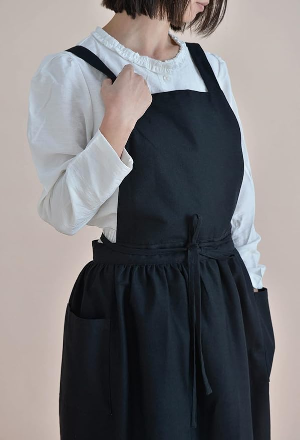 Japanese apron Women-Cross Back Apron for Women with Pockets, Pinafore Aprons, Womens Cotton Linen Apron
