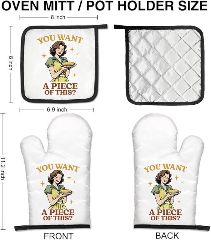 You Want A Piece of This Cute Oven Mitts and Pot Holders Set, Retro Kitchen Gadgets, Baking Gloves for Making Cakes, Dessert Cake Lovers, Cooking Gifts for Women Hostes Housewive Moms Sister